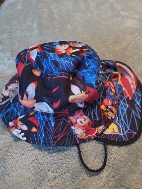 SONIC, SHADOW THE HEDGEHOG boy's Sun Hat W/neck Flap & Chin Strap EUC
